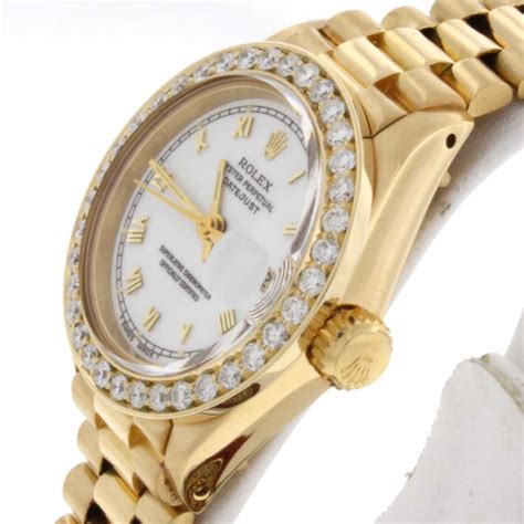 rolex lady datejust 18kt yellow gold 26mm champagne diamond dial|ladies 26mm Rolex Datejust president.